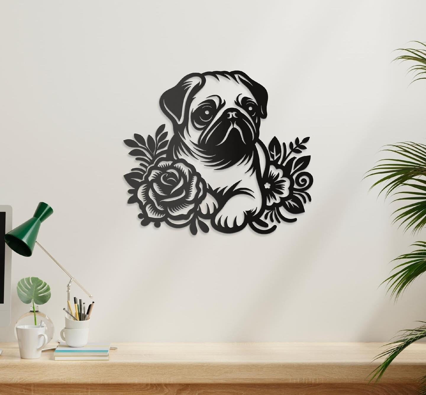 Chien POG avec fleur noir 12po