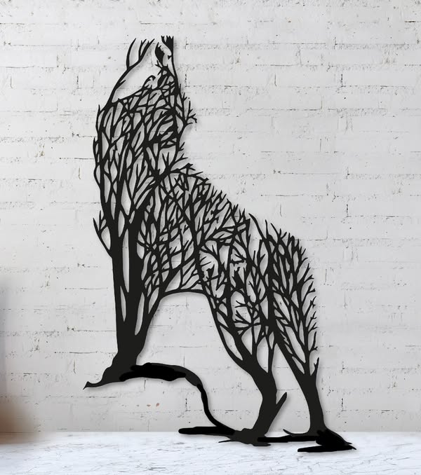 Loup sur branche artistique – 24 po