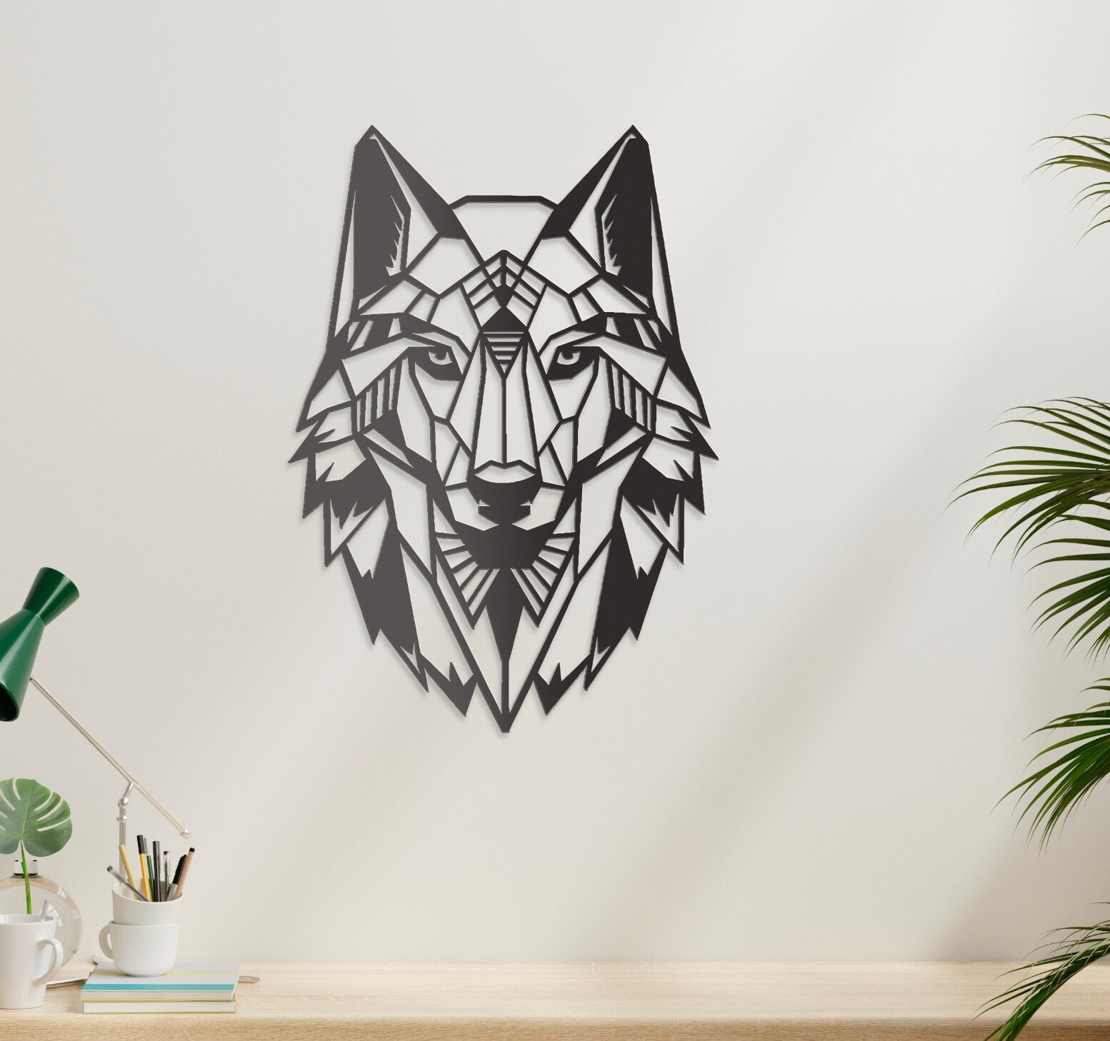 Loup découpé au laser artistique style vectoriel 16po
