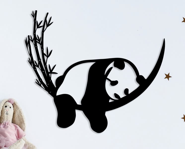 Panda sur branche de bambou – 24 po