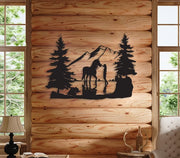Scène cheval et fille avec montagne et lac – 24 po