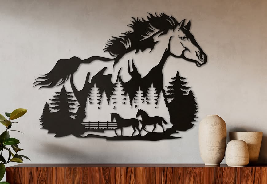 Scène chevaux en enclos – 30 po